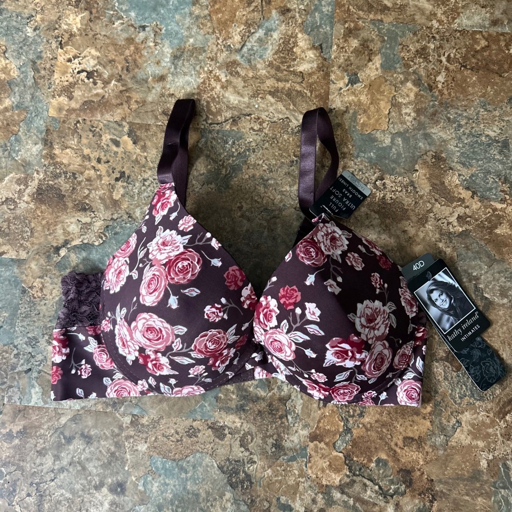 Kathy Ireland Lightly Lined Bra Womens Size 40D Purple Flower Floral Underwire